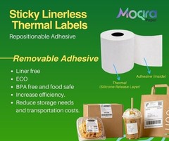Moqra Sticky Thermal Receipt Paper Rolls 80mm x 170ft Linerless 12 Pack
