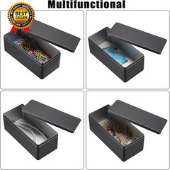 2 Packs Black Metal Cash Box Rectangular Money Organizer with Lid Currency Stora