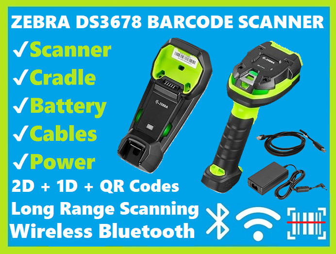 Zebra DS3678-ER3U4212SVW Wireless Bluetooth Long Range 2D/1D Barcode Scanner!🔥⭐