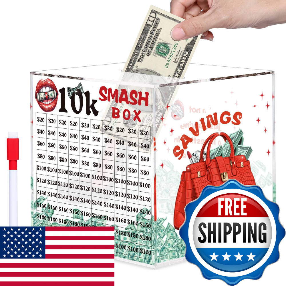 10k Smash Box for Money, Large Piggy Bank for Adults 10000 Savings Challenge Box