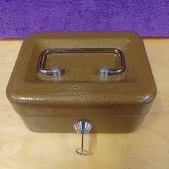 Vintage Small Metal Cash Document Box With Change Tray Locking Key Brown 6 X 4.7