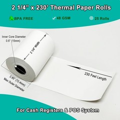 2 1/4 x 230′ THERMAL RECEIPT PAPER-25 ROLLS **FREE SHIPPING**