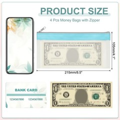 8.5×4 Inch Money Bags with Zipper, 4Pcs Clear Cash Pouch, Blue