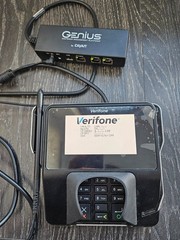 Verifone MX 915 Credit Card Terminal + stylus + PoE adapter, tested and turns on