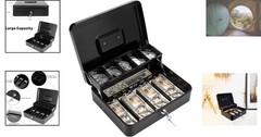 Heavy-Duty Metal Cash Box with Secure Key Lock and Money Tray – Black Elegance