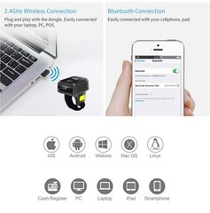 SYMCODE 1D Wireless Bluetooth Ring Barcode Scanner Reader for Mac OS Android iOS