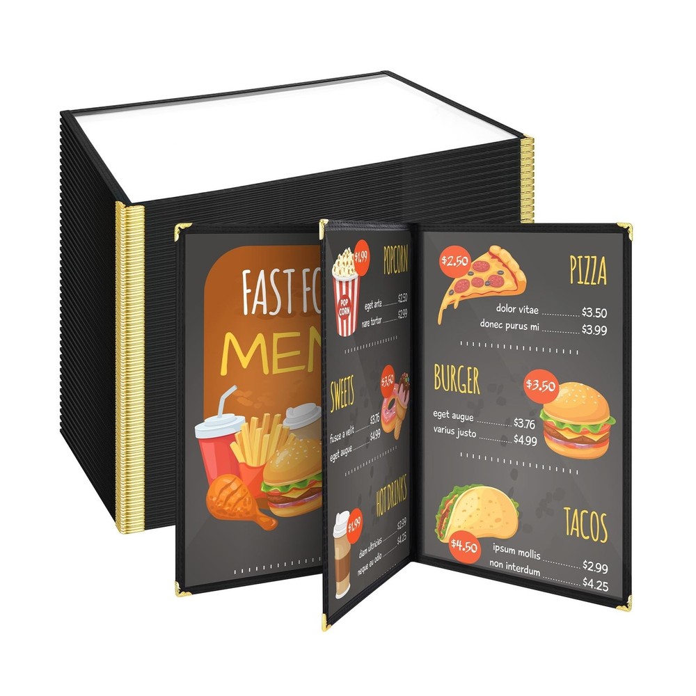 Cinnvoice 48 Pcs Restaurant Menu Covers 8.5 x 11 Inch Book Style 3 Page 6 Vie…