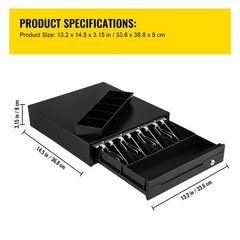 VEVOR Cash Drawer 13″ Cash Register POS System 3 Unlocking Ways RJ11/RJ12 Square