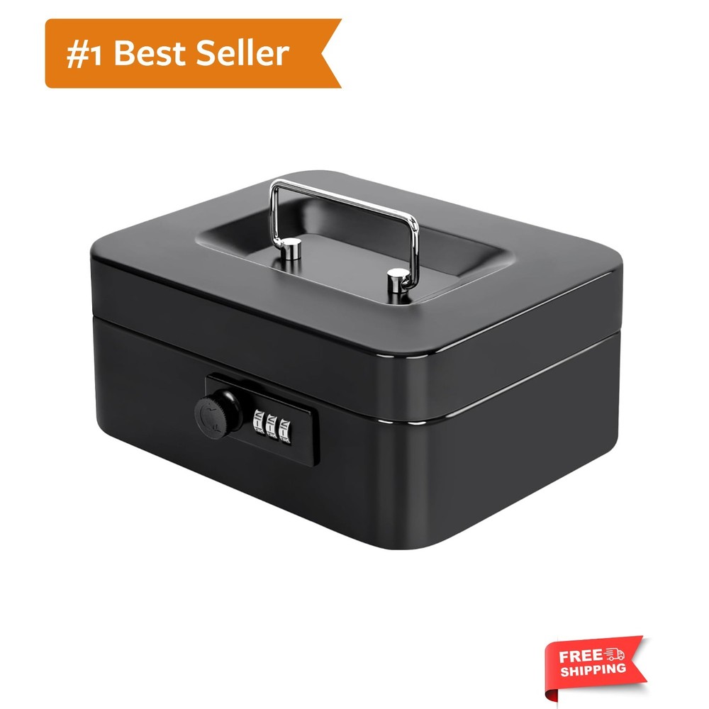 Cash Box with Money Tray and Combination Lock – Secure Medication Lock Box fo…