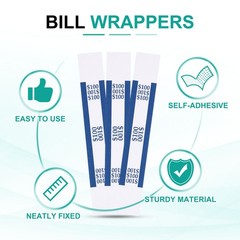 50 Pack Money Band 100 Dollar Money Bill Wrapper Self-Adhesive Bill Band Blue