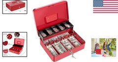 Versatile Red Cash Box with Key Lock and Coin Tray – Portable Security Solution