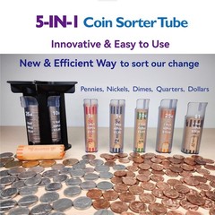CO5IN1 Coin Sorter Tube Counter with Wrappers, 5-in-1 Change Black