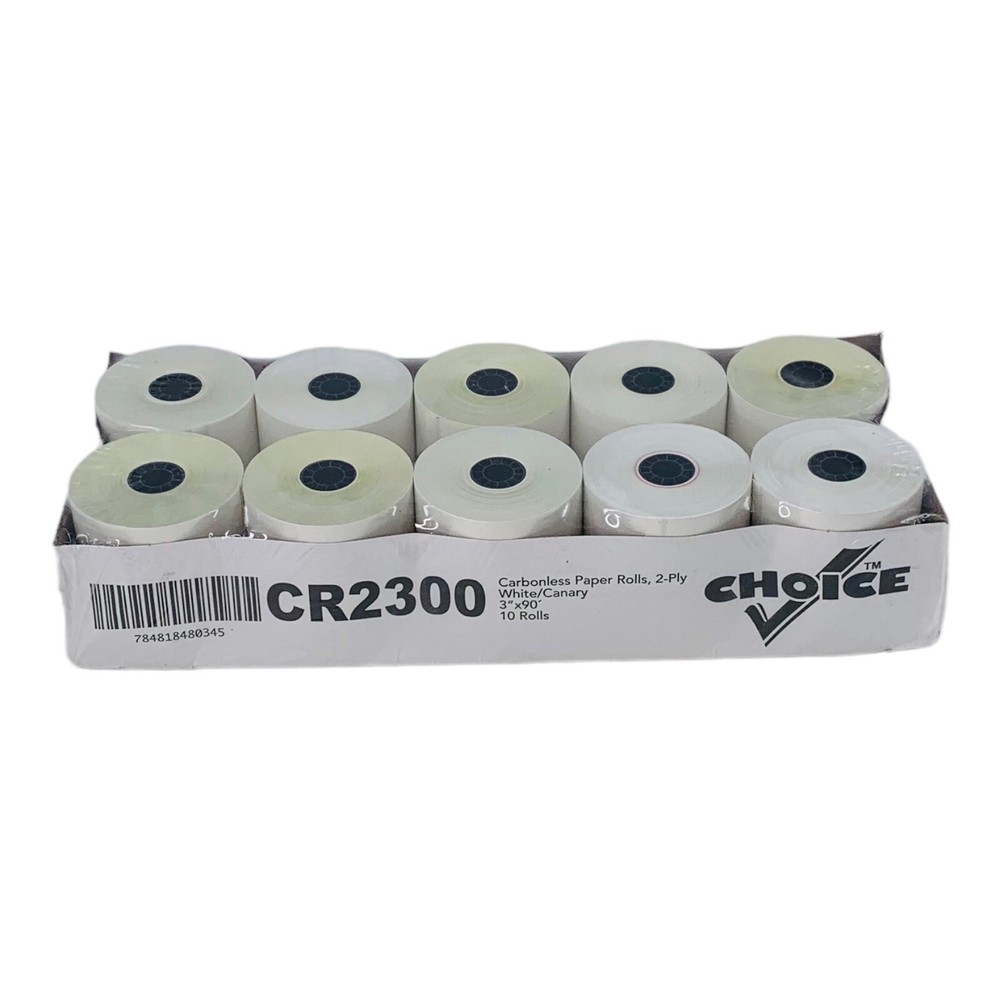 10 Rolls 2-Ply 3″ x 90′ Carbonless POS Paper Rolls White/Canary