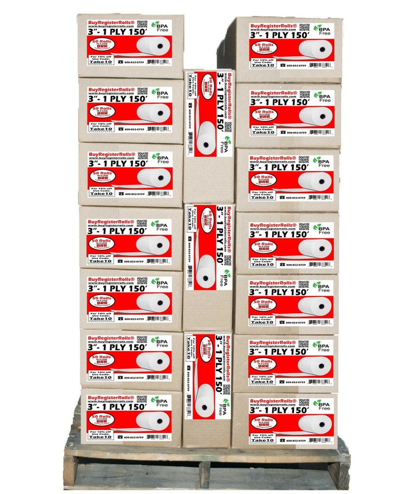 POS Kitchen Paper – 1 Ply White Bond 3″ x 150′ WholeSale Pallet 50rolls 57cases
