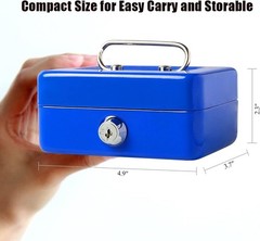 Elegant Blue Metal Cash Box with Key Lock – Perfect for Coins and Valuables
