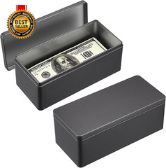 2 Packs Black Metal Cash Box Rectangular Money Organizer with Lid Currency Stora