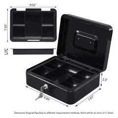 Kyodoled Large Metal Cash Box With Money Tray And Lock,money Box With