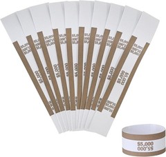 Self-Adhesive Currency Straps – 100 Pack, ABA Standard Brown $5000 Bill Wrappers