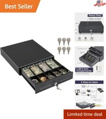 Electronic Cash Register Drawer – 13″ – 4 Bill 5 Coin Tray – RJ11/RJ12 – Black