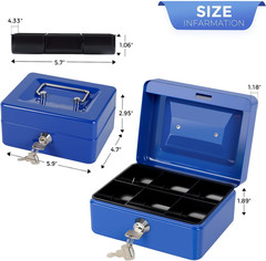 Small Cash Box with Money Tray and Lock, Metal Cash Lock Box with Key, Petty Cas
