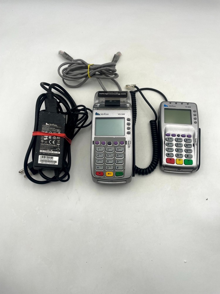 Lot of 2 VeriFone VX520 & VX805 Credit Card Payment Terminal Silver with Adapter