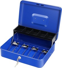 Large Cash Box with Lock Key – Metal Money Safe Blue