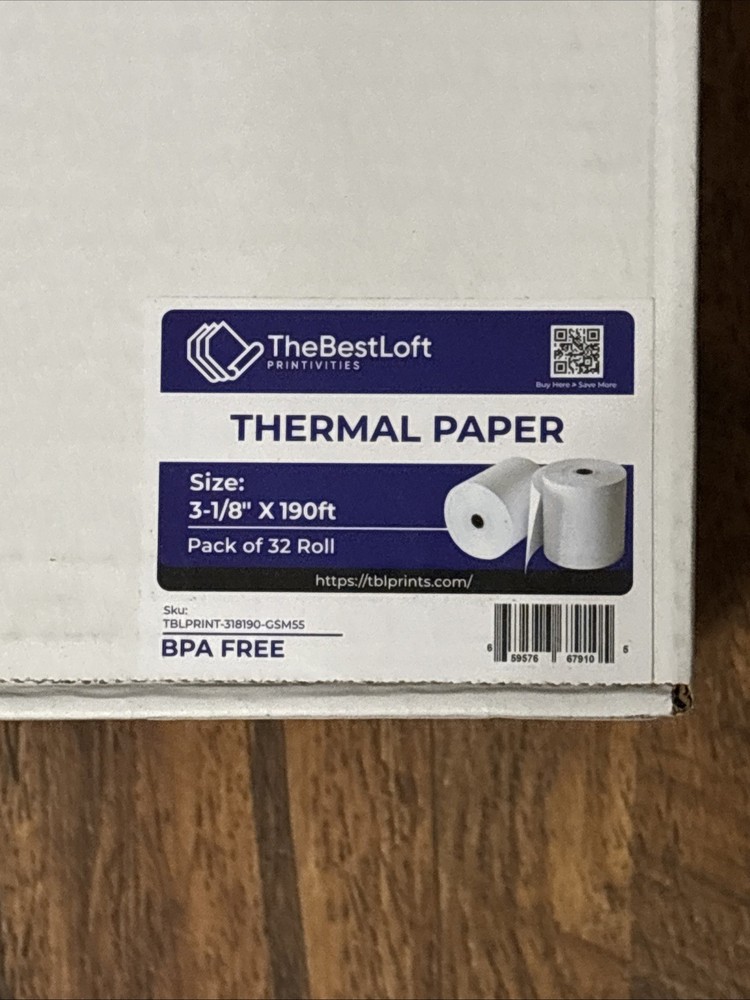 32 Rolls- 3 1/8″ x 190′ Thermal Paper Rolls For Cash Register POS BPA Free