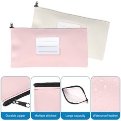 11×6 Inch Money Bags with Zipper, 2Pcs PU Leather Cash Pouch, Pink/White