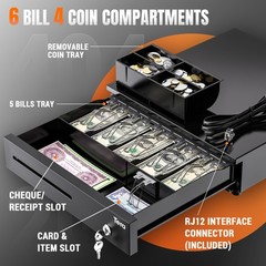 Tera 16 Cash Register Drawer For Point Of Pos System 6 Bill 4 Coin Cash Tray 6