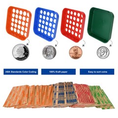 ESSENTIAL Coin Sorters Tray, 4 Color-Coded Sorting Tray with 160…
