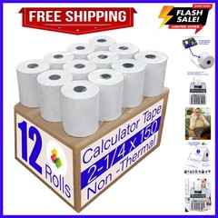 12 Rolls2 1/4 in x 150 ft Adding Machine Tape Paper Rolls, for HR-10RC, HR-17…