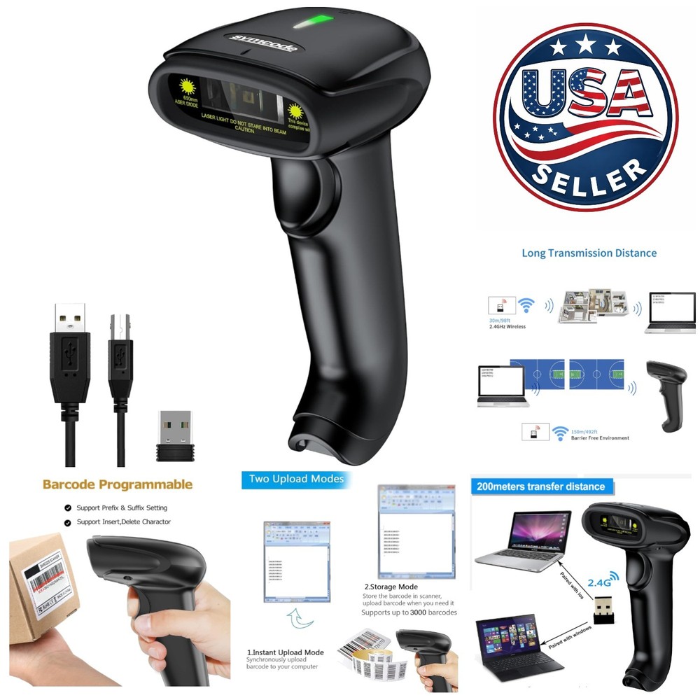 Portable Handheld Barcode Scanner – Long Distance 2.4GHz Wireless Technology