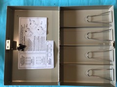 Coated steel money box with combination lock, includes instructions