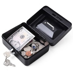 Mini Metal Cash Box Small Cash Box with Money Slot, Key Lock and Handle