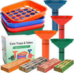 Coin Sorter Tray & Coin Sorter Tube – 4 Color Coded Coin Separator Trays and Coi