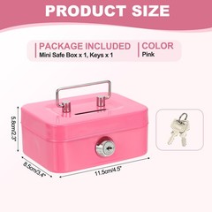 Mini Safe Box Cash Boxes Piggy Bank Mini Money Saving Boxes with Keys, Pink