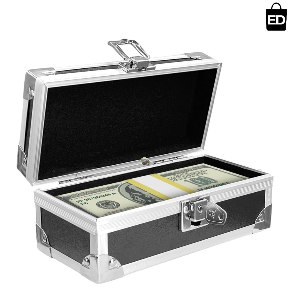 Cash Box with Lock, Aluminium Alloy Money Box for Cash Lockable Money Storage Bo