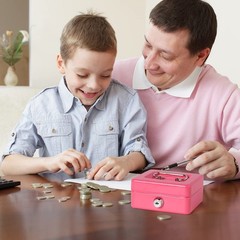 Small Cash Box with Lock and Slot, Locking Money Box, Metal Coin Piggy Bank .