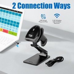 QR Code Scanner with Foldable Stand, 1D 2D Barcode Scanner 2.4G Wireless USB…