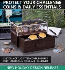 Wooden Display Case with Clear Cover – Medium Coin Medium, 36 Coins, Brown