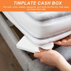 4 x Small Cash Box Money Holder Metal Tin Box Cash Tray Organizer, White