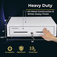 16″ Heavy Duty Cash Register Drawer for POS with Key Lock & Removable Till