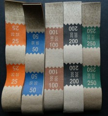 100 Mixed $25 50 100 200 250 Money Self-Sealing Straps Brown Saw Currency Bands