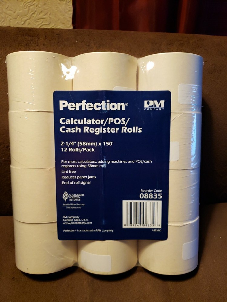PM Company Perfection 08835 POS/Calculator Rolls, 2.25 In., x 150 Ft, 12/Pack