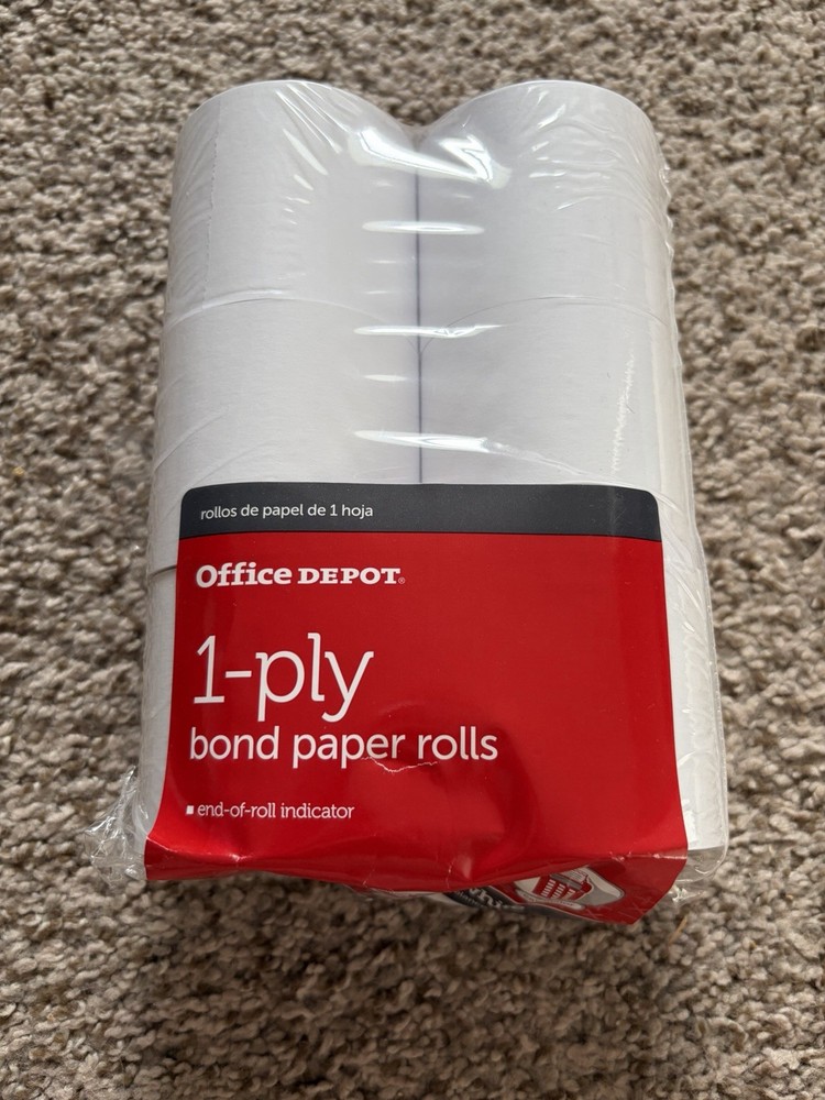 Office Depot 1-Ply Bond Paper Rolls 2.25″ X 130′ White 6 Count