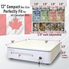 ASSUR 13″ White POS Cash Register Drawer 4 Bill 5 Coin Canadian Tray