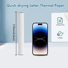 US Letter QuickDry Thermal Printer Paper 4 Rolls 8.5×11 Inch A4 Compatible