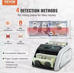 VEVOR Bill Counter UV/MG/IR/DD Detection Dual Display 1000pcs/min 200 Capacity