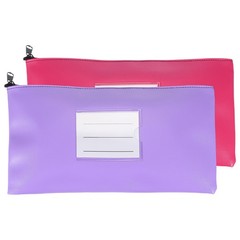 11×6 Inch Money Bags with Zipper 2Pcs, PU Leather Cash Pouch Purple/Rose Red
