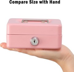 Mini Locking Cash Box for Kids – Durable Steel with Key Lock, Pink, 4.92″